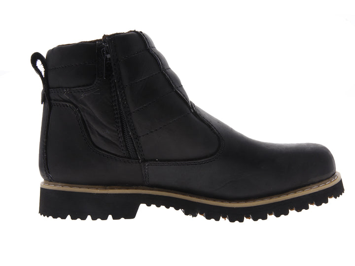 Botín industrial El Arco Boots en piel color negro con cierre lateral y suela gruesa de hule.