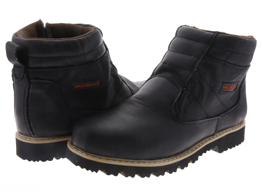 Botín industrial El Arco Boots en piel color negro con cierre lateral y suela gruesa de hule.