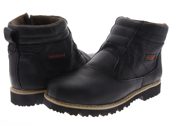 Botín industrial El Arco Boots en piel color negro con cierre lateral y suela gruesa de hule.