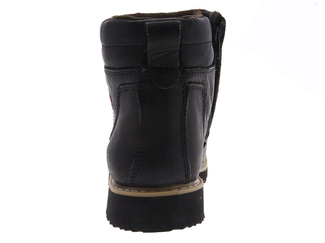 Botín industrial El Arco Boots en piel color negro con cierre lateral y suela gruesa de hule.