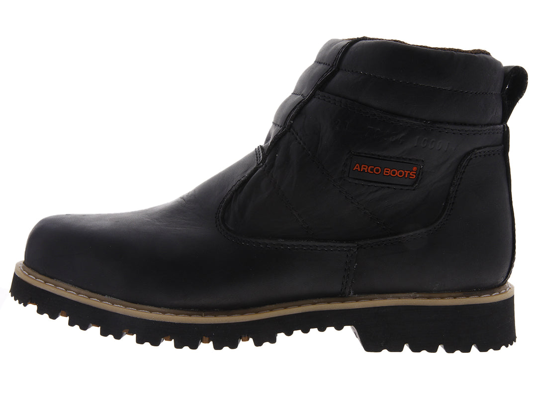 Botín industrial El Arco Boots en piel color negro con cierre lateral y suela gruesa de hule.