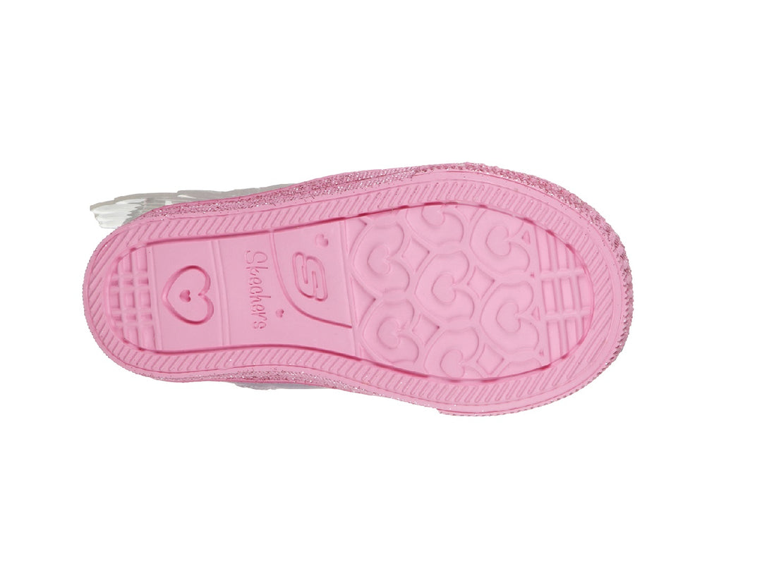 Tenis Skechers Twinkle Toes para niña en color rosa con detalles brillantes y alas laterales.