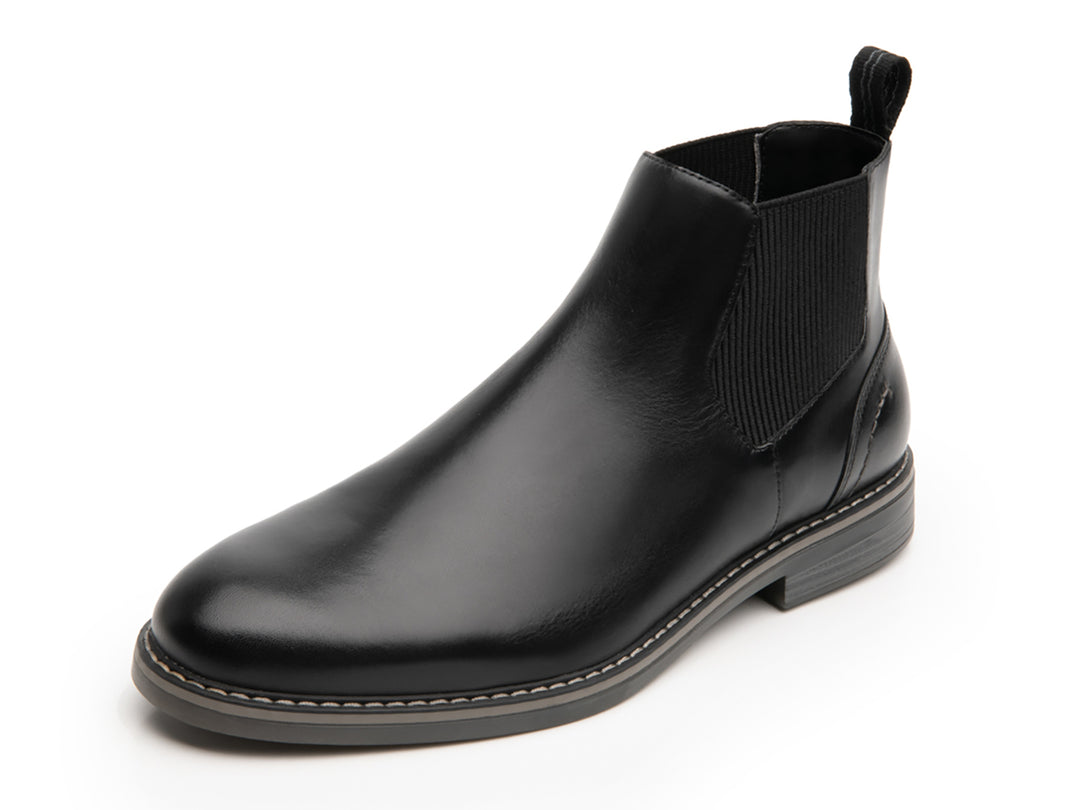 Botas negras Flexi Dinamo para hombre de cuero con panel elástico lateral.
