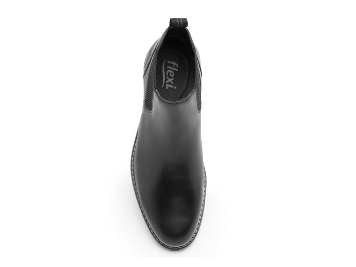 Botas negras Flexi Dinamo para hombre de cuero con panel elástico lateral.