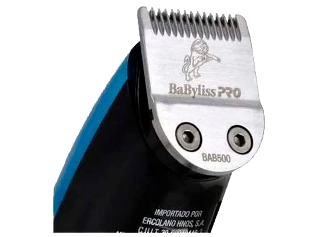 Recortadora de cabello Babyliss color azul metálico con detalles en negro y botón rojo.