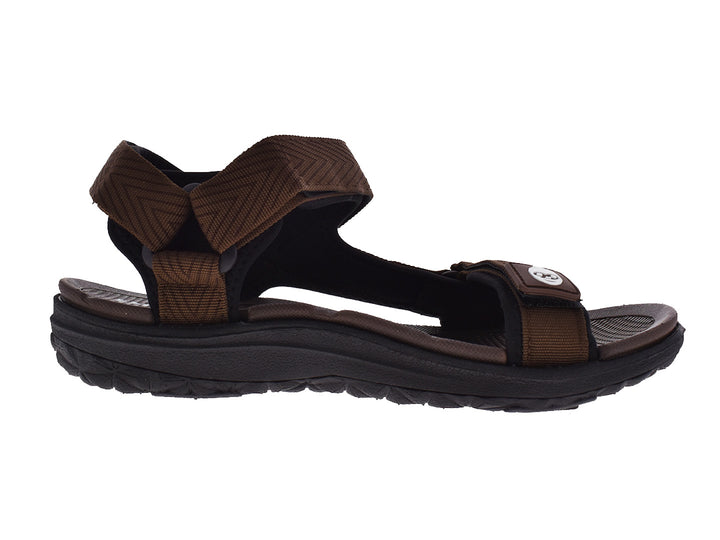 Par de sandalias estilo gladiador color marrón con correas ajustables y suela gruesa.