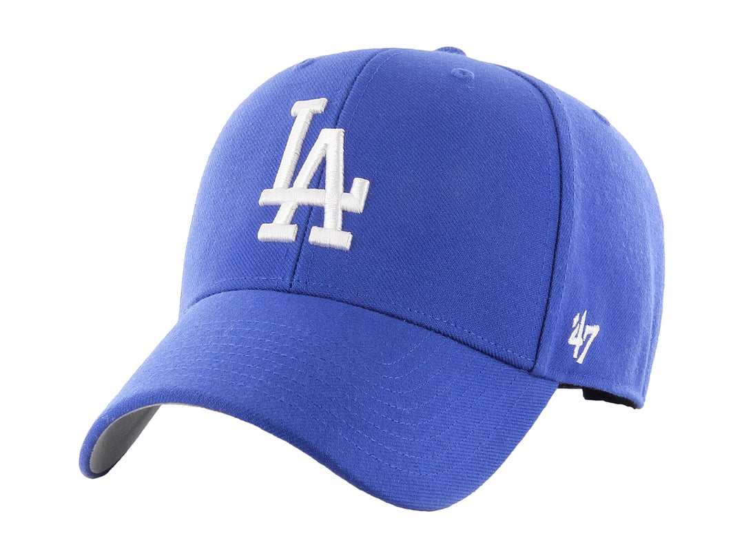 Gorra de béisbol azul royal con logotipo de Los Angeles Dodgers bordado en blanco.