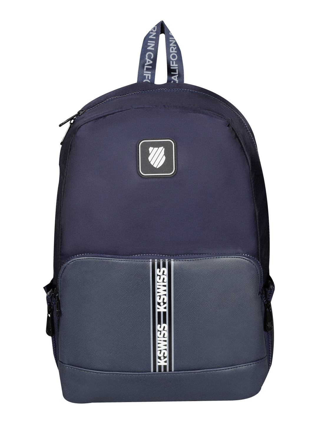 Mochila juvenil K-Swiss en color azul marino con bolsillo frontal y asa superior.