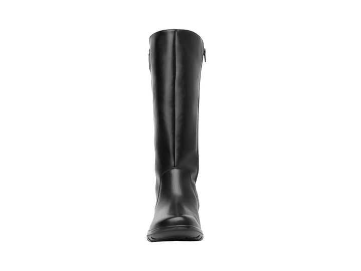 Bota Flexi Yulisa para mujer en color negro, de caña alta y acabado liso con cierre lateral.