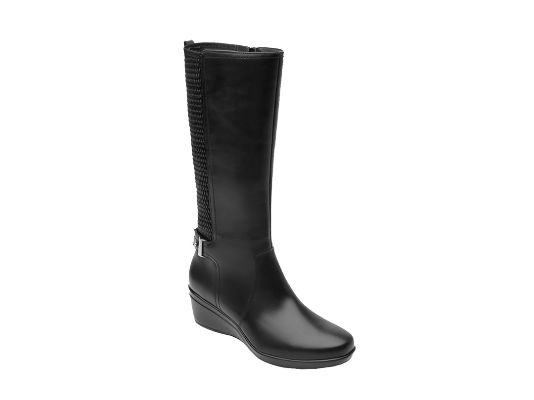 Bota negra Flexi Nala para mujer de caña media con detalle texturizado lateral y acabado liso.