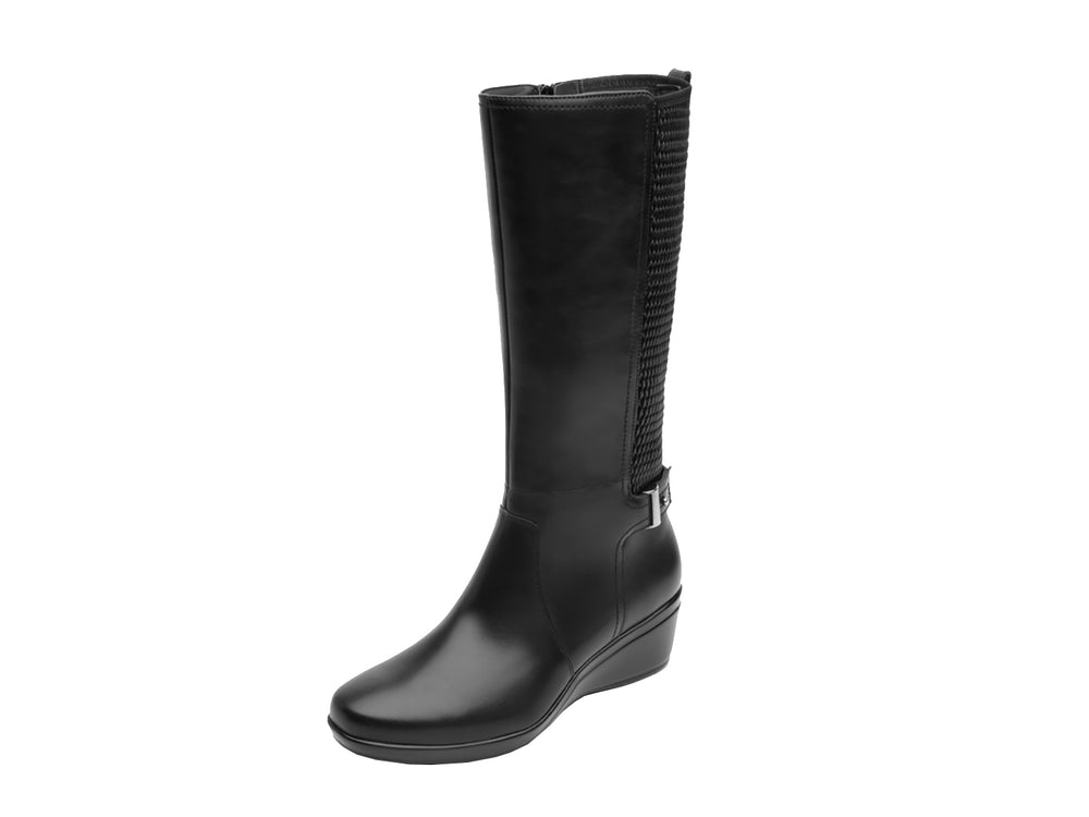 Bota negra Flexi Nala para mujer de caña media con detalle texturizado lateral y acabado liso.