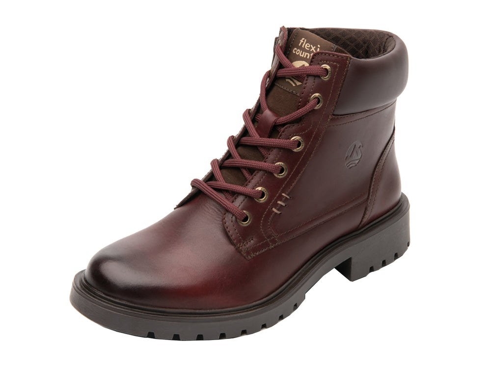 Botas Flexi Aldara color vino para mujer con agujetas y suela track