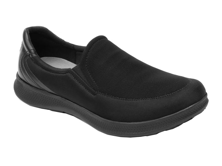 Zapato plano Flexi Helga para mujer en color negro, estilo slip-on con detalles de malla y suela cómoda.