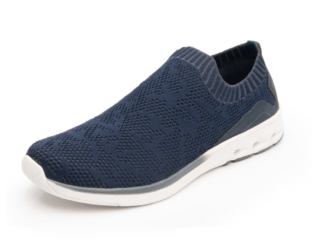 Zapato Flexi Fenix para mujer en color azul marino con suela blanca, diseño slip-on de tejido flexible.