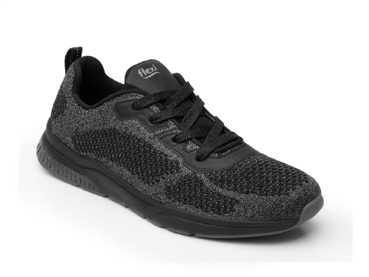 Tenis Flexi Casiopea para mujer en color negro con acabado tejido y suela deportiva.
