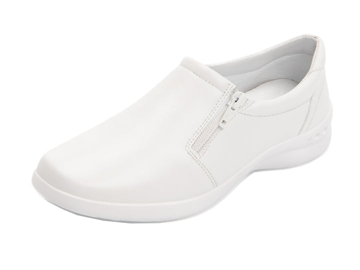 Zapato plano Flexi Ofelia para mujer en color blanco con detalle de cierre lateral.