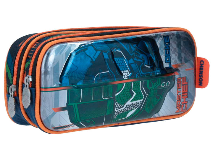Lapicera infantil Chenson de Halo con diseño de Master Chief en colores azul, verde y naranja.