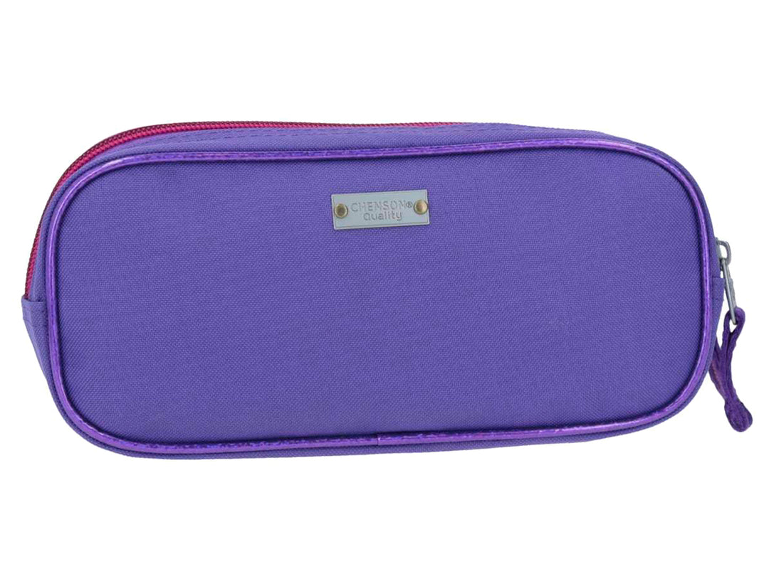 Lapicera infantil Chenson Happy Girl morada con acabado holográfico y dibujo de una luna turquesa.