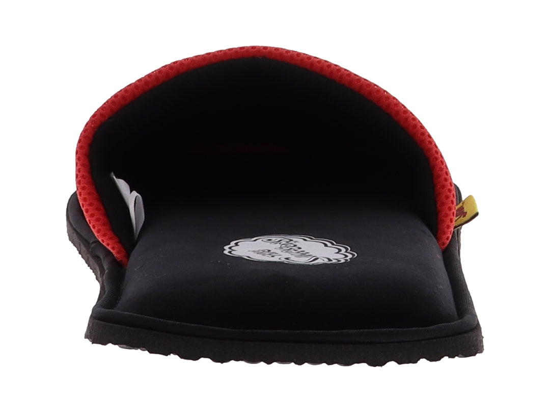 Pantuflas rojas de tela con diseño de Homero y suela negra para hombre.