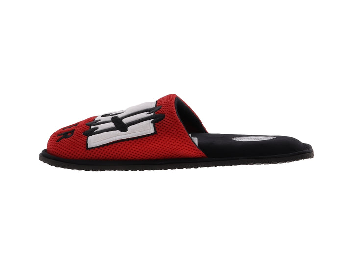 Pantuflas rojas de tela con diseño de Homero y suela negra para hombre.