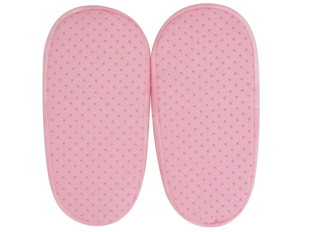 Pantuflas para niña con diseño de conejo en colores rosa y blanco.