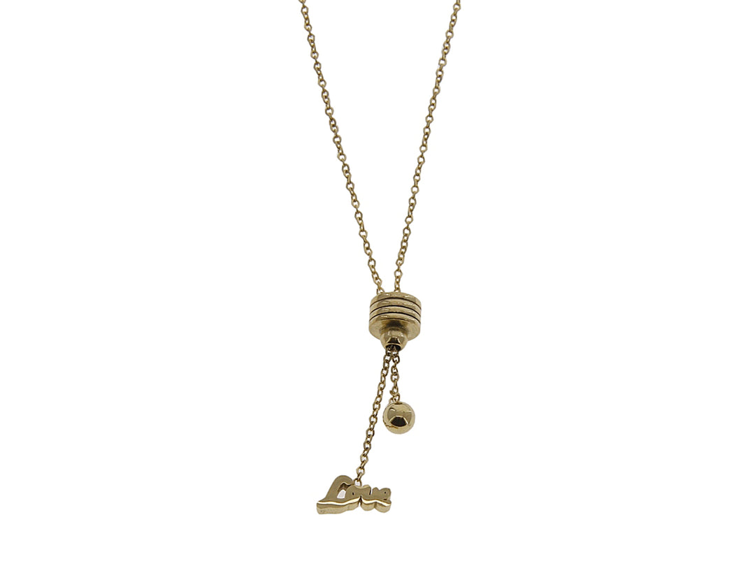 Collar color oro con dije de la palabra Love y detalles decorativos.