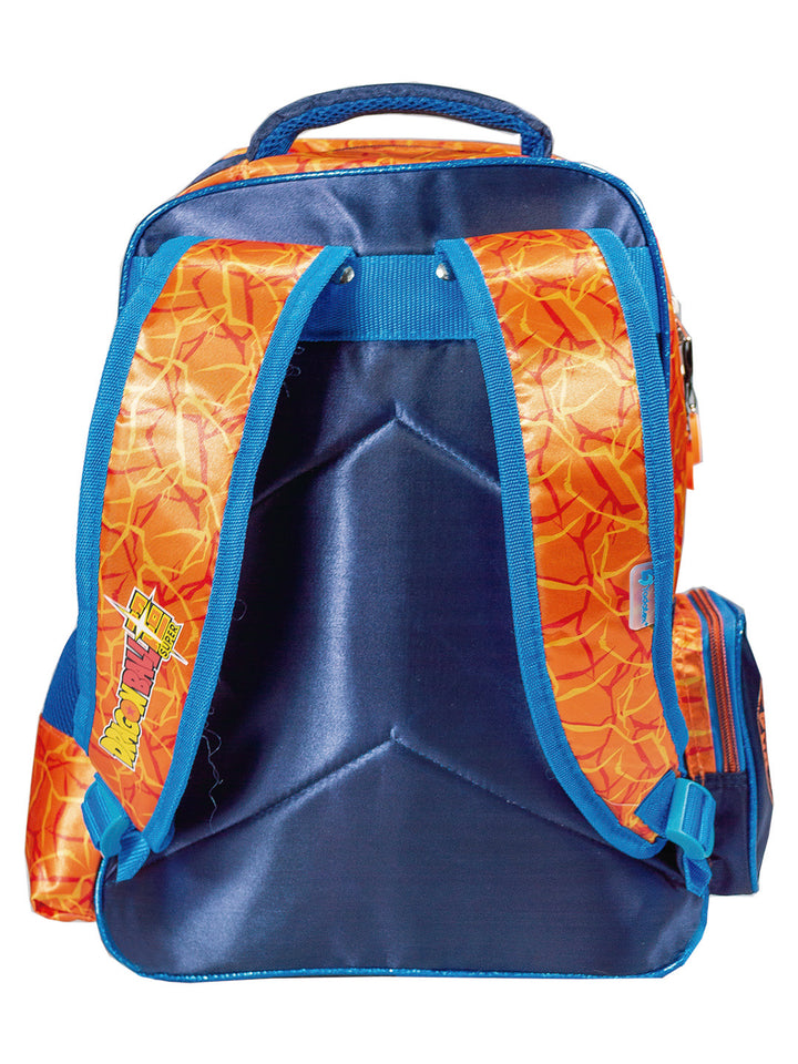 Mochila escolar azul y naranja con diseño holográfico en 3D de Goku de Dragon Ball Super.