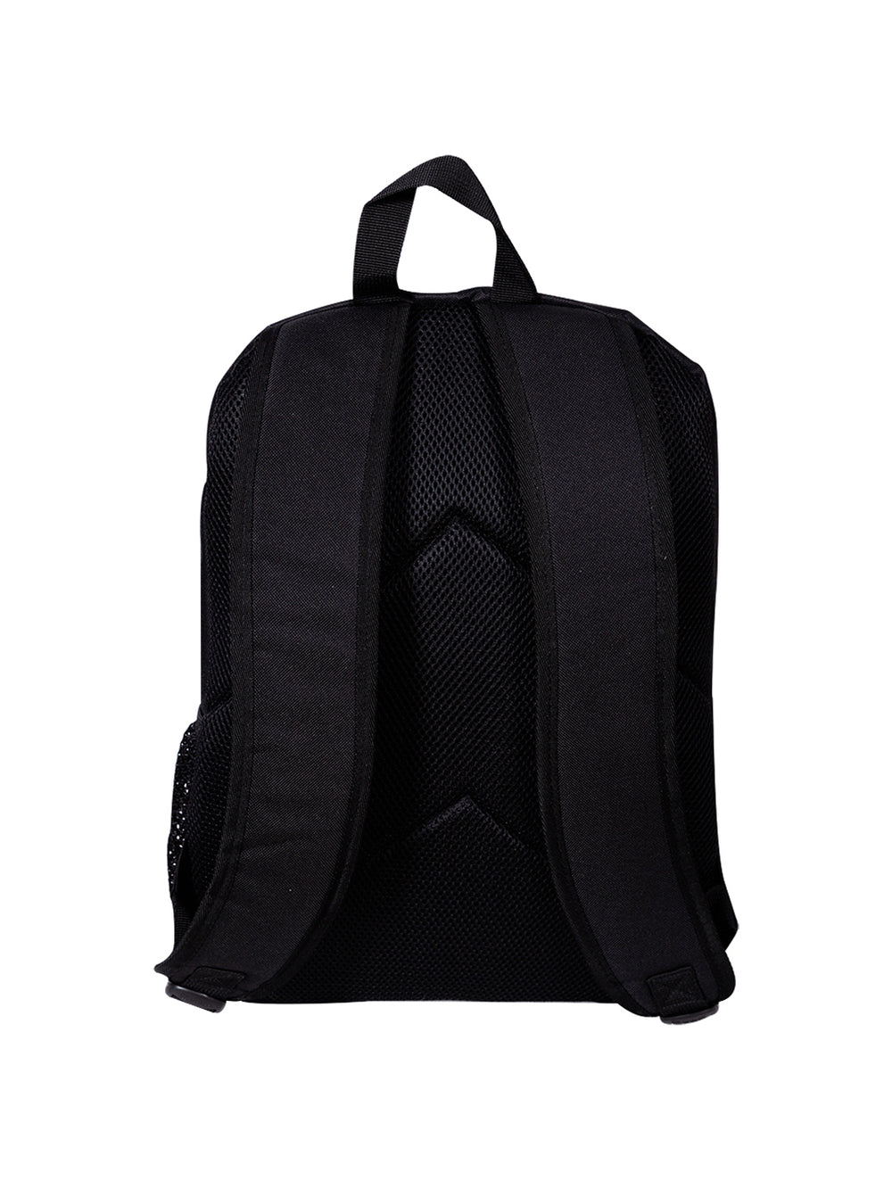 Mochila escolar Wilson color negro con detalles en rojo y logotipo blanco frontal.