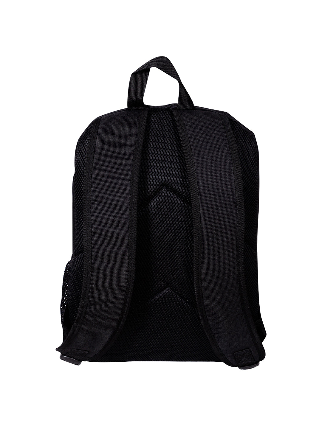 Mochila escolar Wilson color negro con detalles en rojo y logotipo blanco frontal.