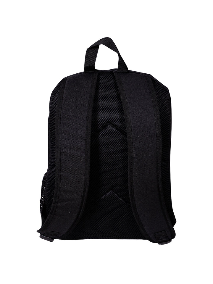 Mochila escolar Wilson color negro con detalles en rojo y logotipo blanco frontal.