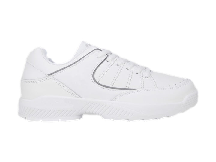 Tenis deportivos K-Swiss color blanco con detalles en gris para niño.