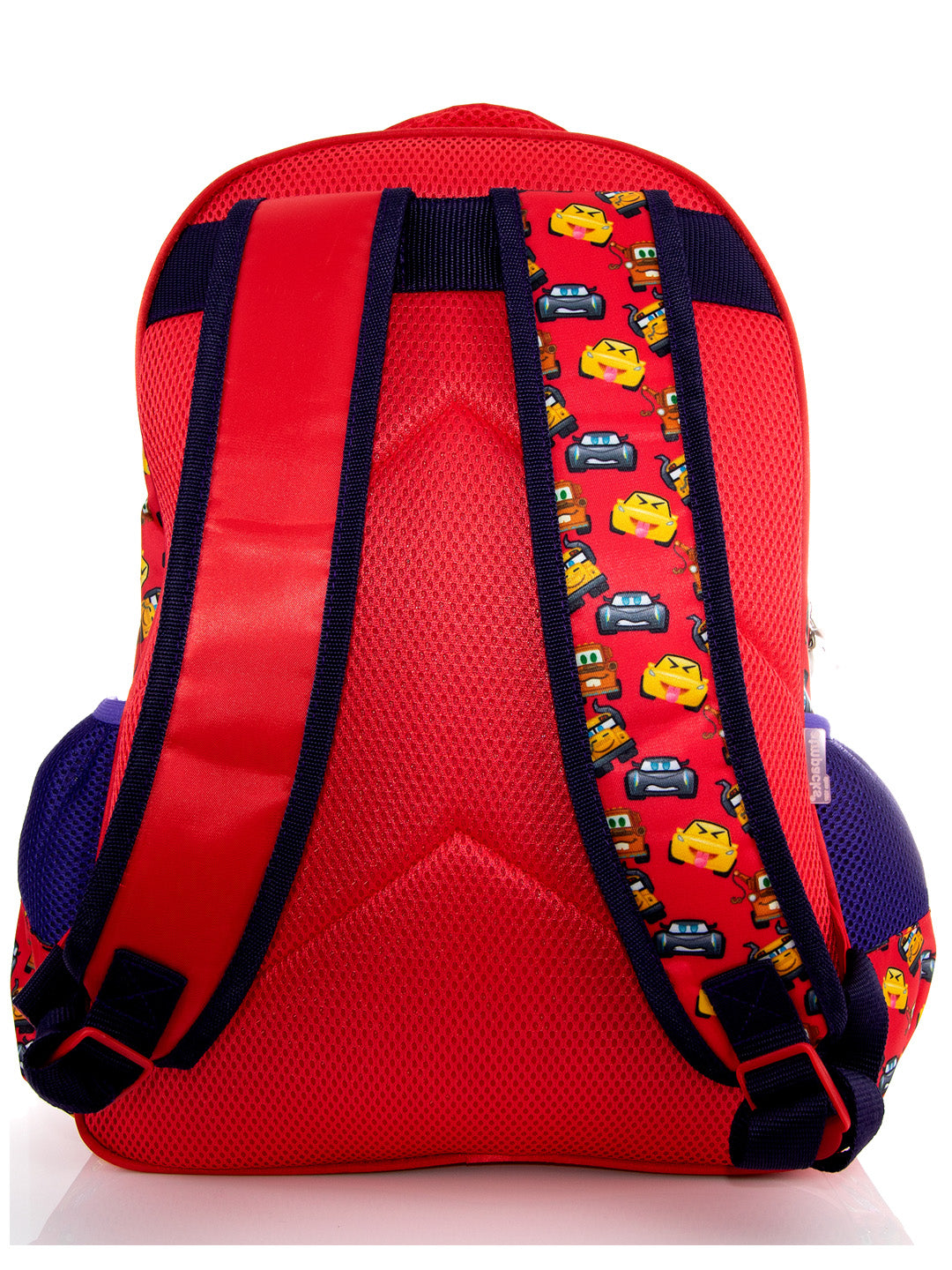 Mochila escolar infantil de Cars en color azul y rojo con relieve 3D de Rayo McQueen.
