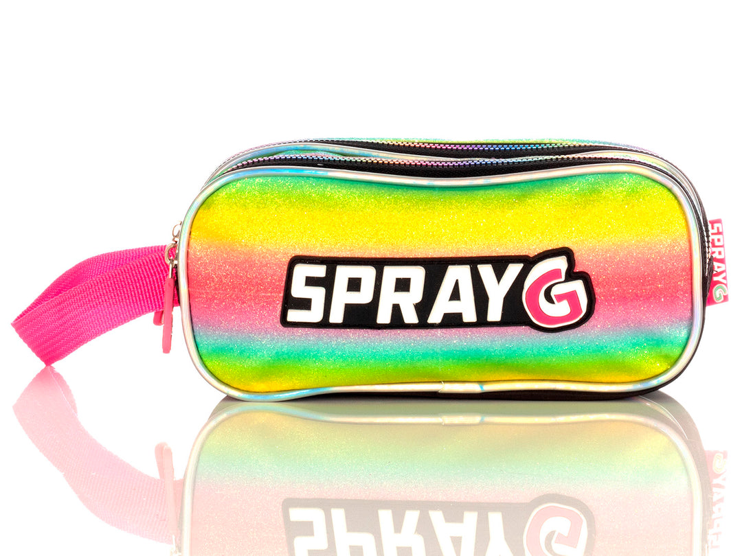 Lapicera infantil multicolor con acabado brillante y asa rosa, marca Spray G.