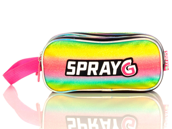 Lapicera infantil multicolor con acabado brillante y asa rosa, marca Spray G.