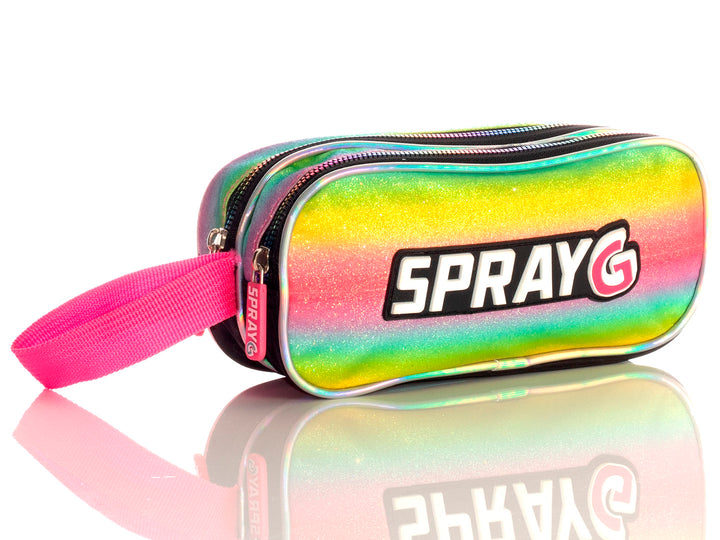Lapicera infantil multicolor con acabado brillante y asa rosa, marca Spray G.