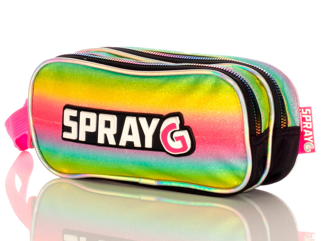 Lapicera infantil multicolor con acabado brillante y asa rosa, marca Spray G.
