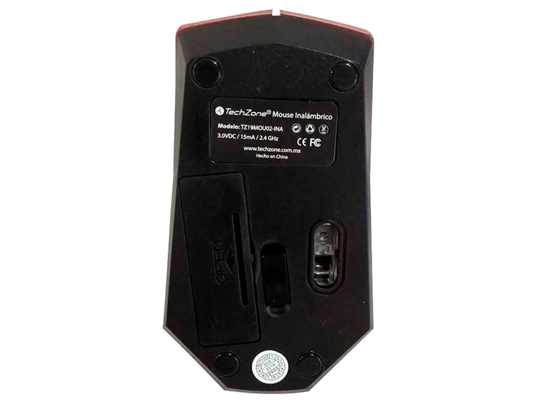 Mouse inalámbrico rojo con diseño geométrico facetado de la marca TechZone.
