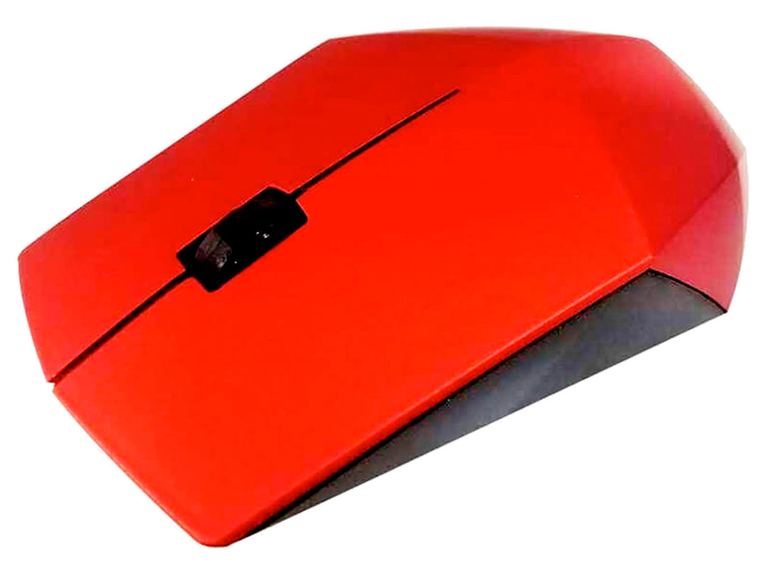 Mouse inalámbrico rojo con diseño geométrico facetado de la marca TechZone.
