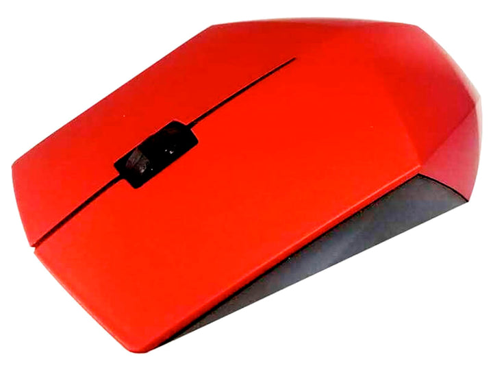 Mouse inalámbrico rojo con diseño geométrico facetado de la marca TechZone.