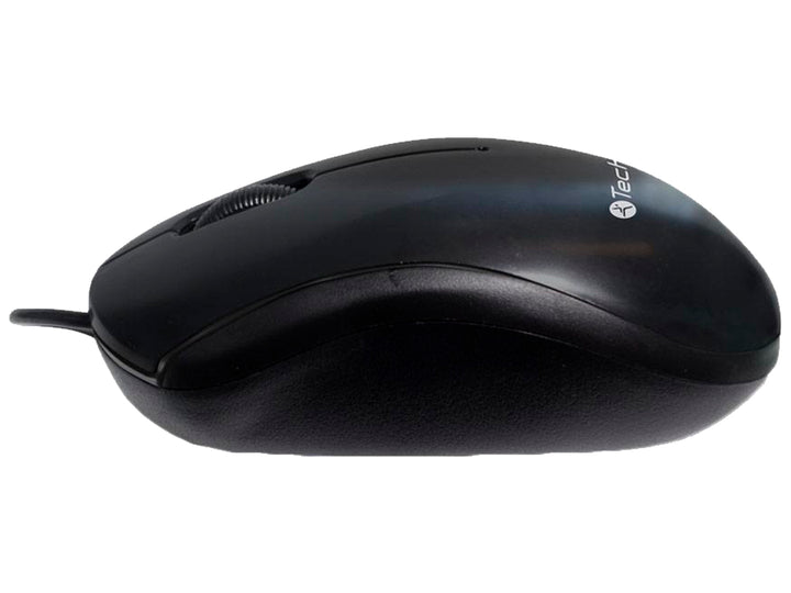 Mouse alámbrico de color negro marca TechZone con diseño ergonómico y acabado mate.