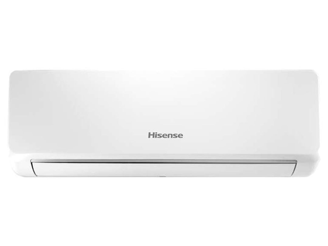 Unidad interior de aire acondicionado mini split Hisense en color blanco con diseño moderno y rectangular.