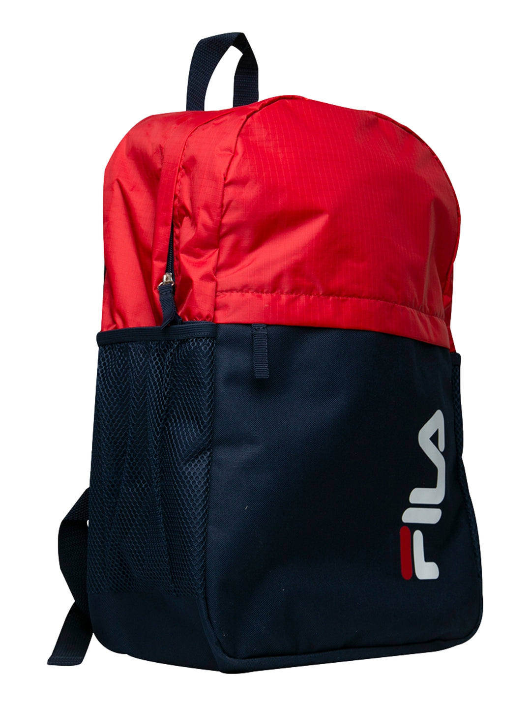 Mochila escolar FILA Big One bicolor en rojo y azul marino con logotipo blanco.