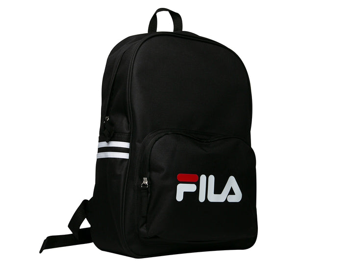Mochila escolar FILA Classic de color negro con detalles en blanco y rojo.