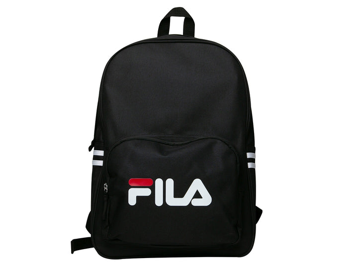 Mochila escolar FILA Classic de color negro con detalles en blanco y rojo.