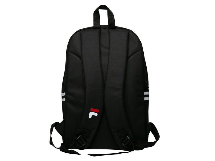 Mochila escolar FILA Classic de color negro con detalles en blanco y rojo.