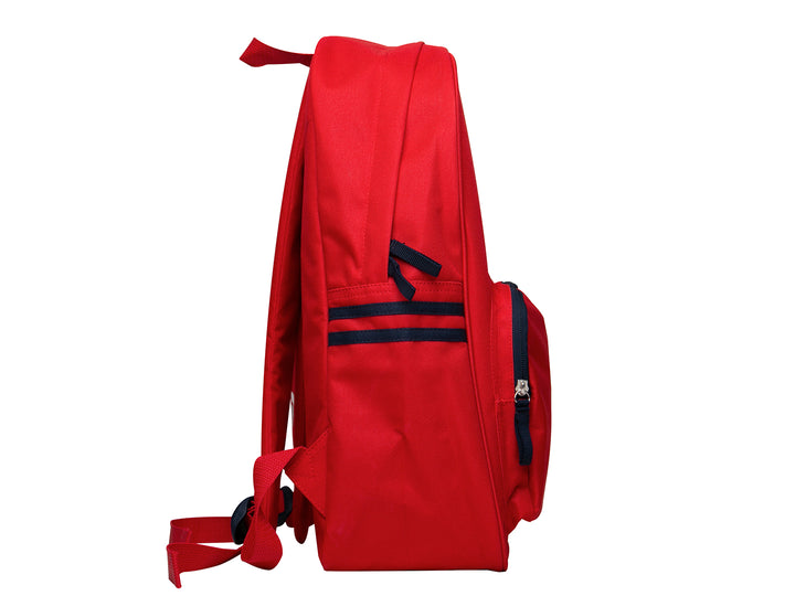 Mochila escolar FILA Classic de color rojo con detalles y logotipo en azul marino y blanco.