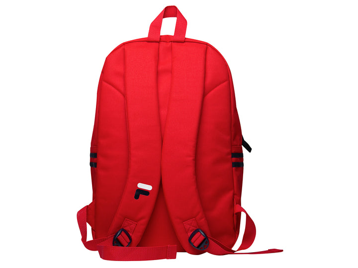 Mochila escolar FILA Classic de color rojo con detalles y logotipo en azul marino y blanco.