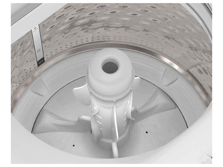 Lavadora automática Whirlpool de carga superior en color blanco.
