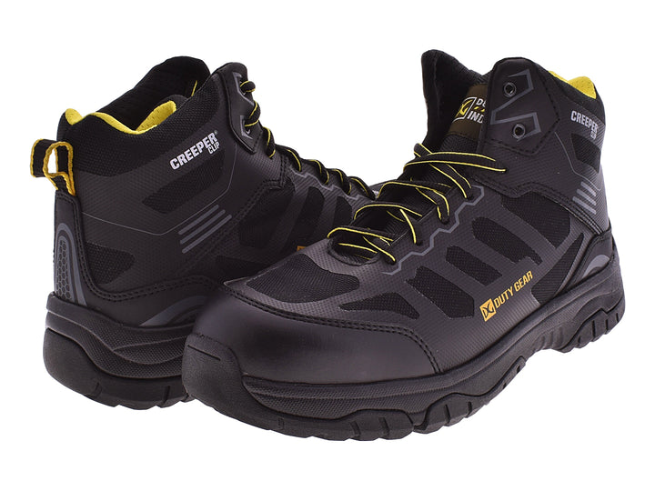 Bota táctica Duty Gear de color negro con detalles en amarillo y suela robusta.