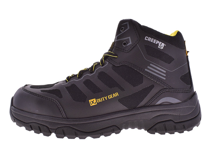 Bota táctica Duty Gear de color negro con detalles en amarillo y suela robusta.